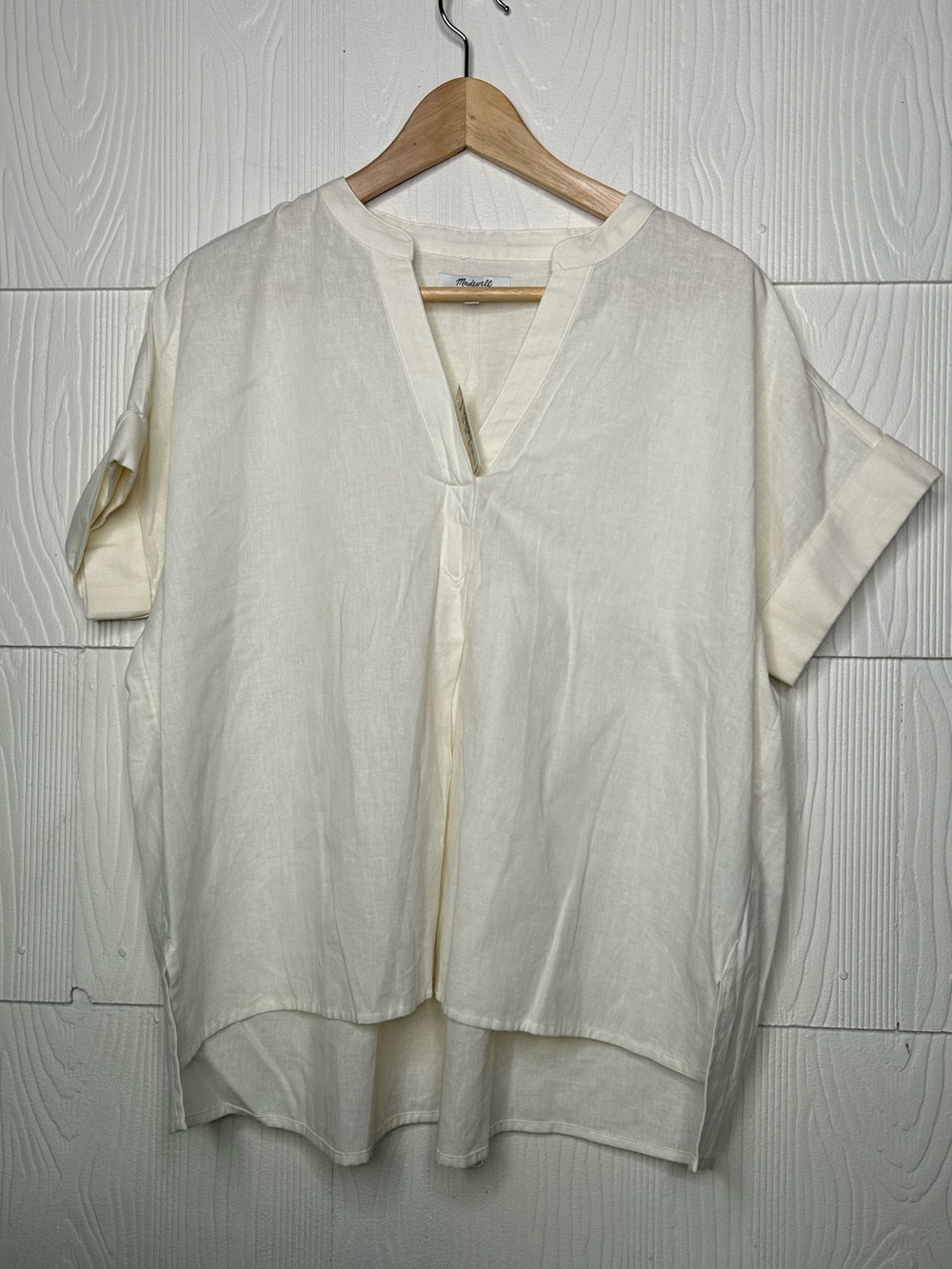 Madewell Cream V-Neck Short-Sleeve Shirt